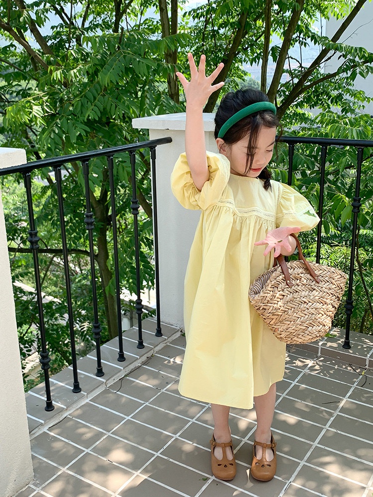 24HA34.04 - VÁY TAY PHỒNG 2 MÀU BÉ GÁI