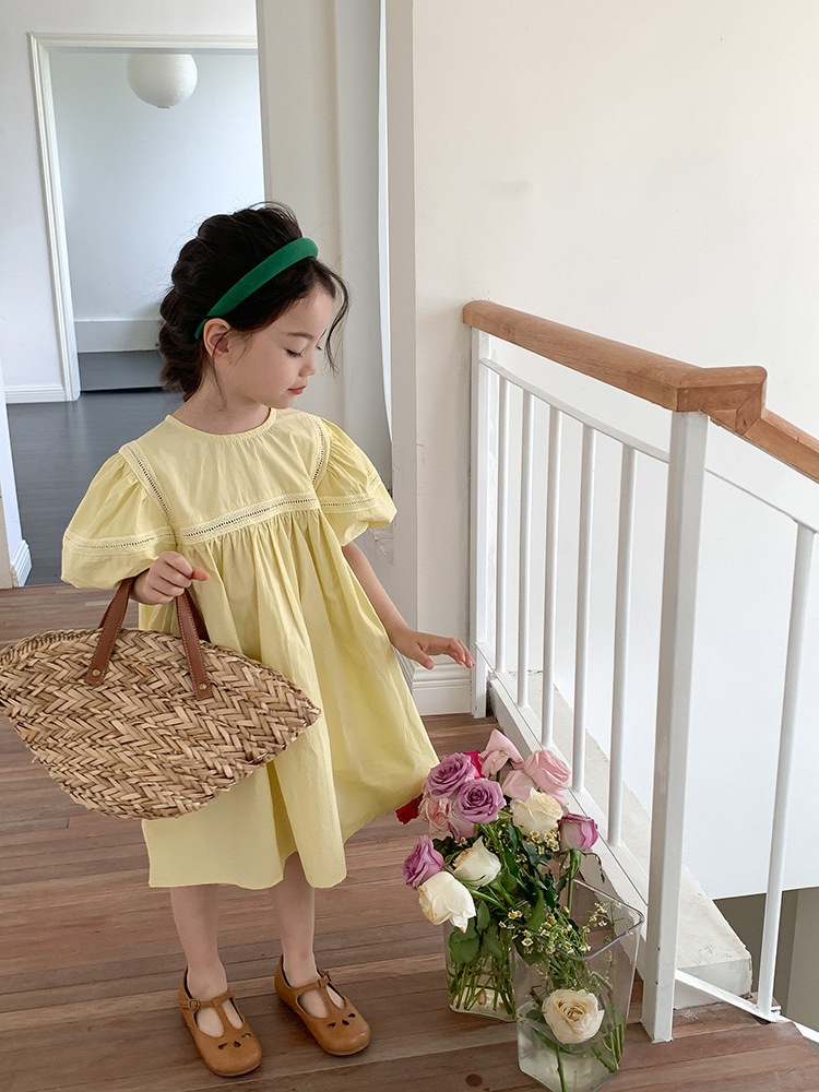 24HA34.04 - VÁY TAY PHỒNG 2 MÀU BÉ GÁI