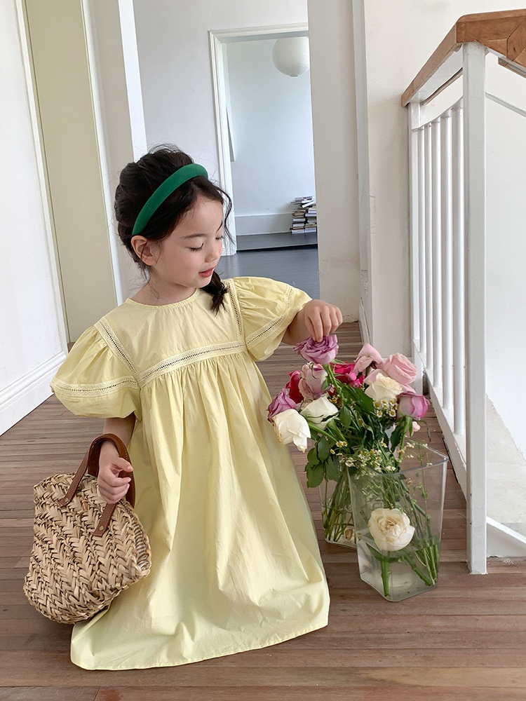 24HA34.04 - VÁY TAY PHỒNG 2 MÀU BÉ GÁI