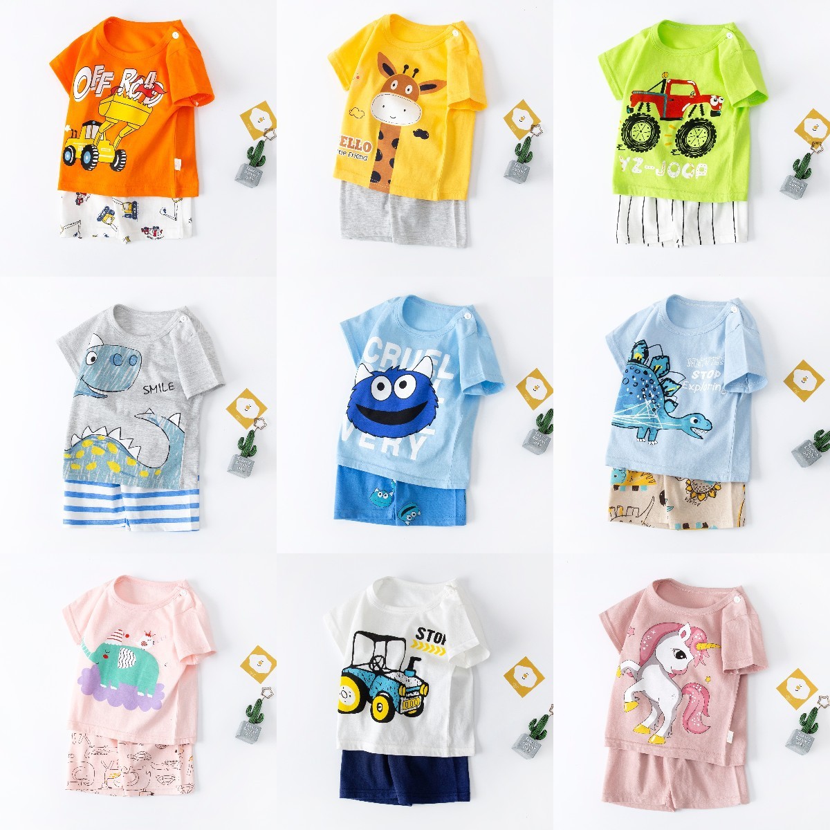 24HA74.06 - SET 2 BỘ MẶC NHÀ COTTON CHO BÉ