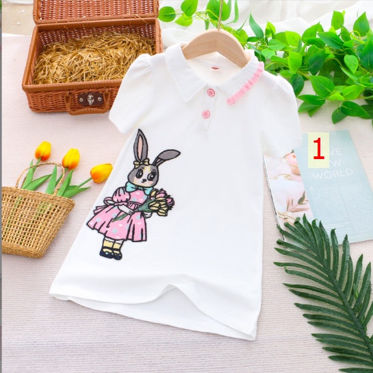 24HH124.10 - VÁY POLO HÌNH THỎ BÉ GÁI.