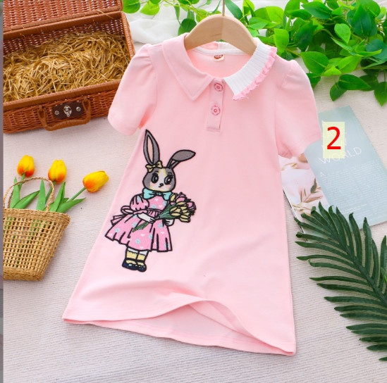 24HH124.10 - VÁY POLO HÌNH THỎ BÉ GÁI.