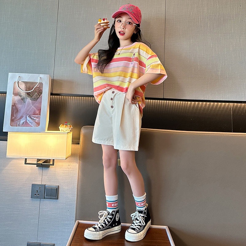 24HH144.13 - BỘ SHORT KẺ MÀU CHO BÉ GÁI