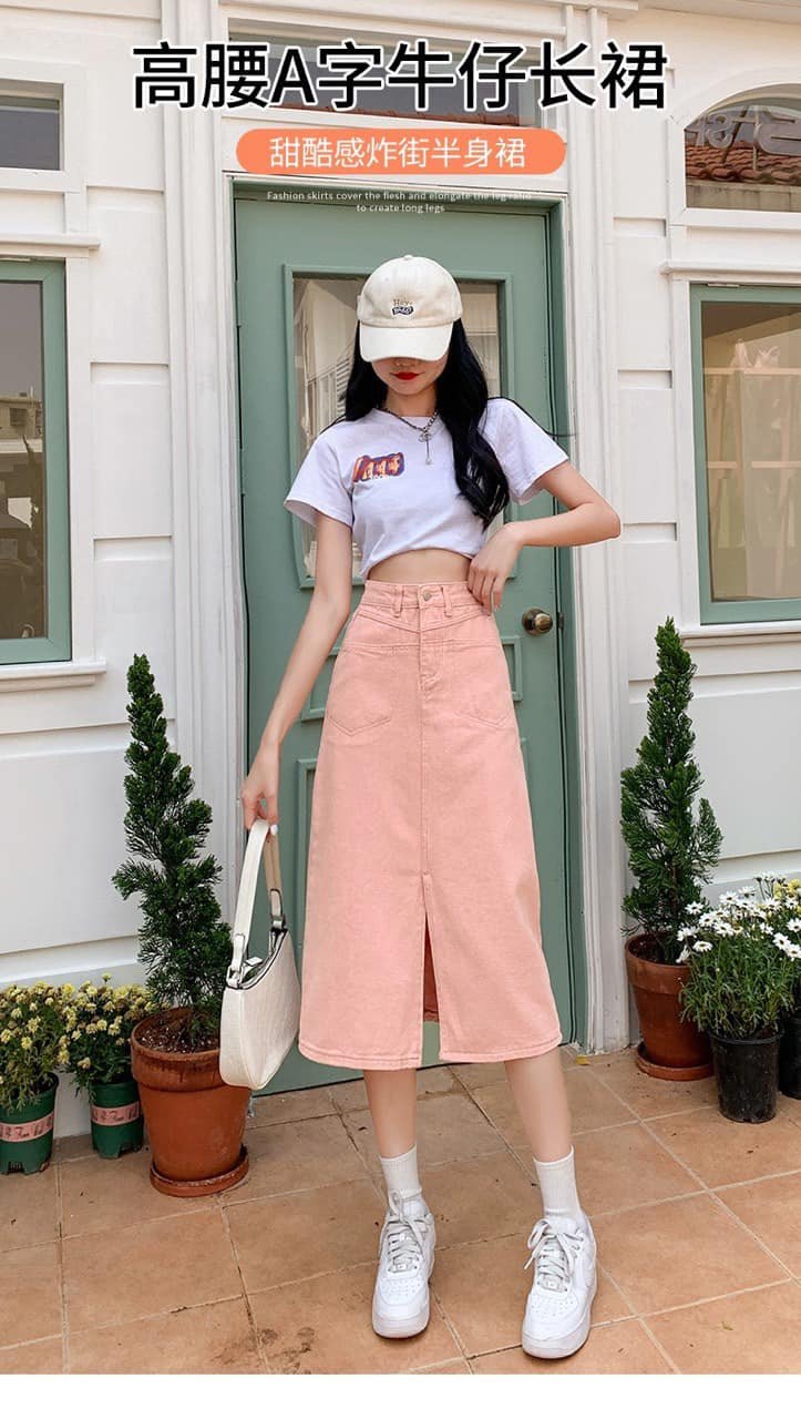 24HH154.15 - CHÂN VÁY DENIM DÁNG DÀI