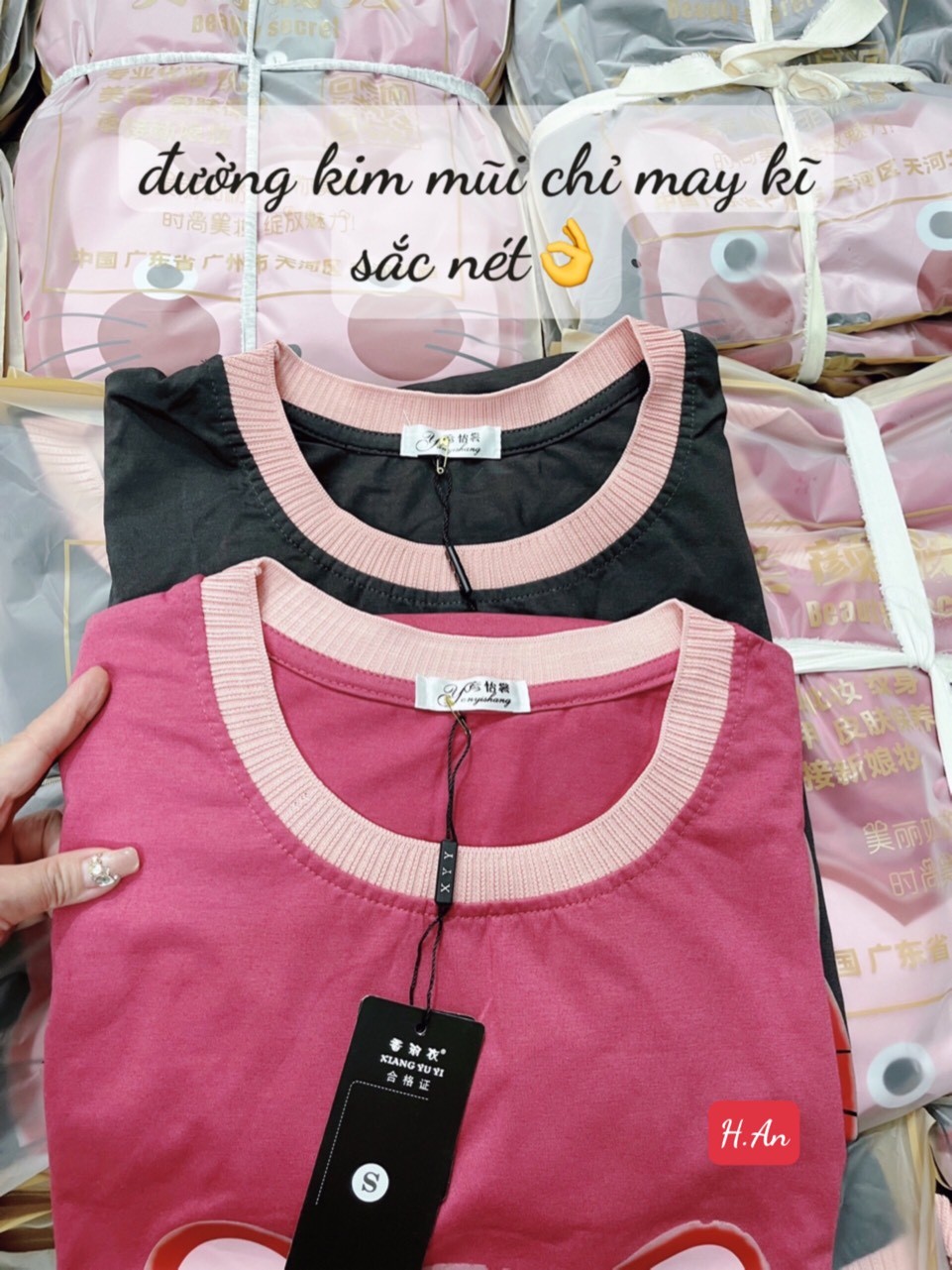 24HAVN02.164 - VÁY SUÔNG COTTON 4C HÓT 2 MÀU HỒNG GHI IN MÈO HÓT