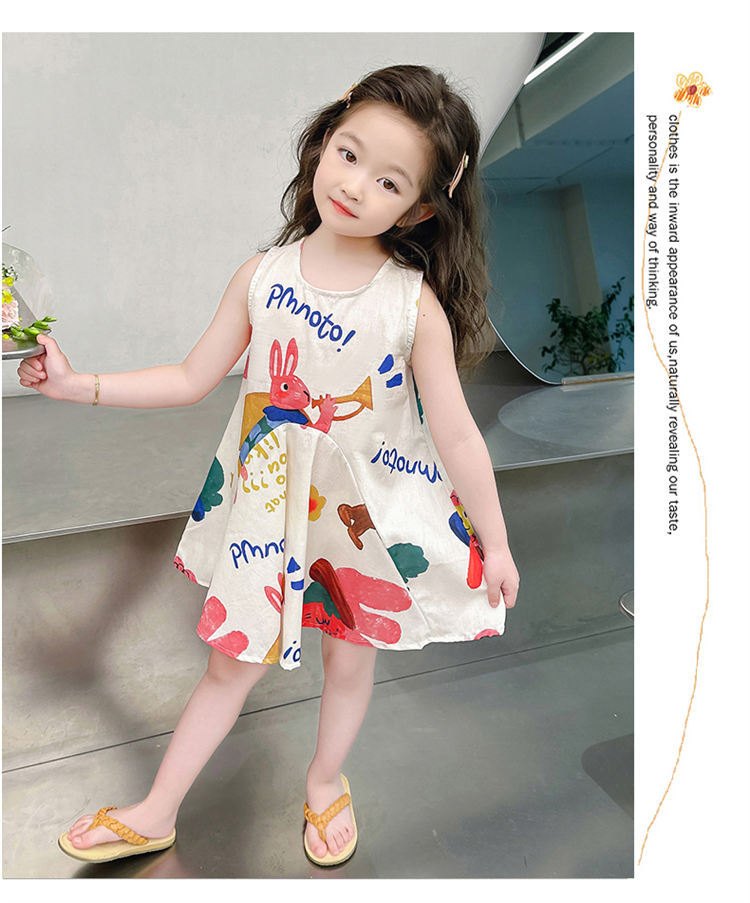 24HH164.08 - VÁY HỌA TIẾT THỎ VINTAGE BÉ GÁI