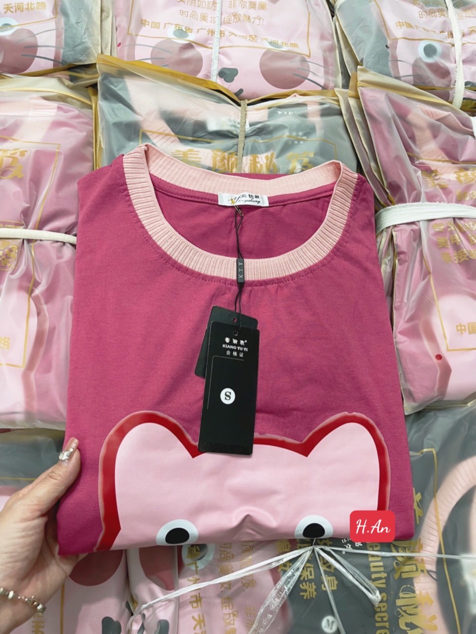 24HAVN02.164 - VÁY SUÔNG COTTON 4C HÓT 2 MÀU HỒNG GHI IN MÈO HÓT