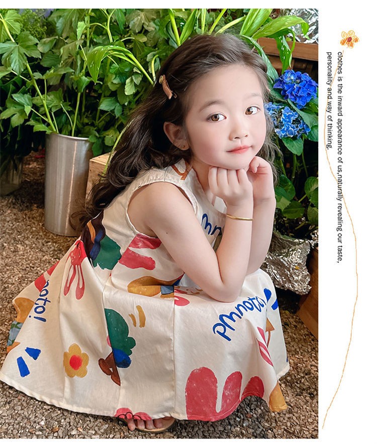 24HH164.08 - VÁY HỌA TIẾT THỎ VINTAGE BÉ GÁI