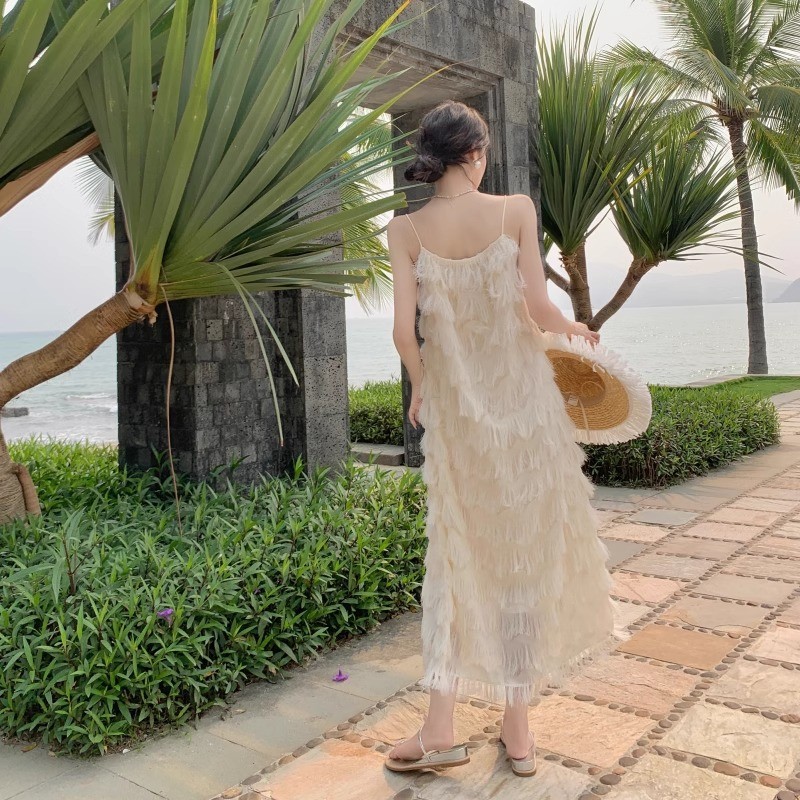 24HA254.09 - VÁY 2 DÂY MAXI TRẮNG