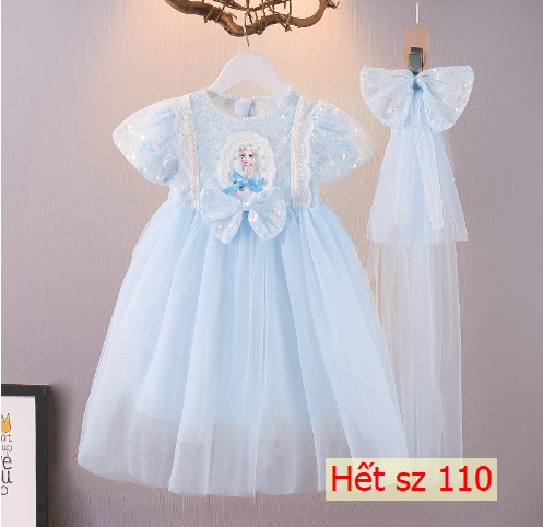 24HA264.02 - VÁY BÉ GÁI ELSA KÈM BĂNG ĐÔ