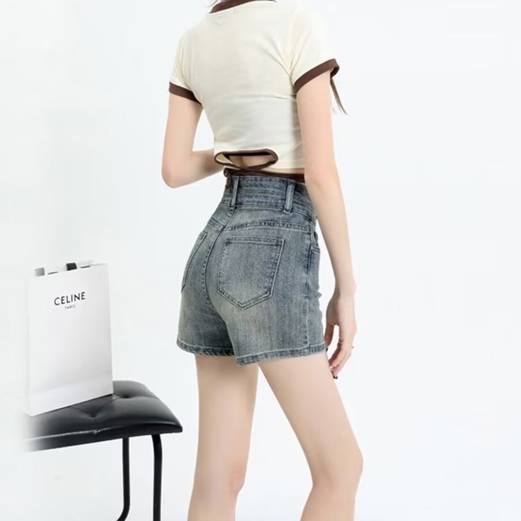 24HH115.07 - QUẦN SHORT JEAN CẠP CAO ĐÁP DA