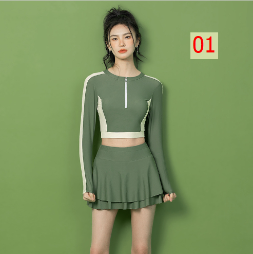 24HA115.07 - SET VÁY BƠI DÀI TAY KÈM BRA NỮ