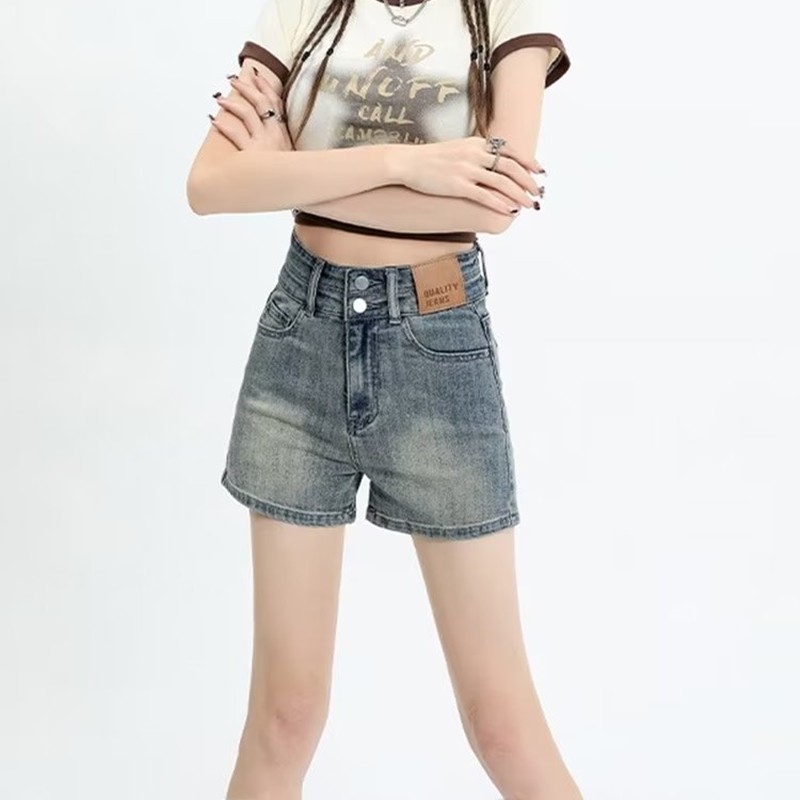 24HH115.07 - QUẦN SHORT JEAN CẠP CAO ĐÁP DA