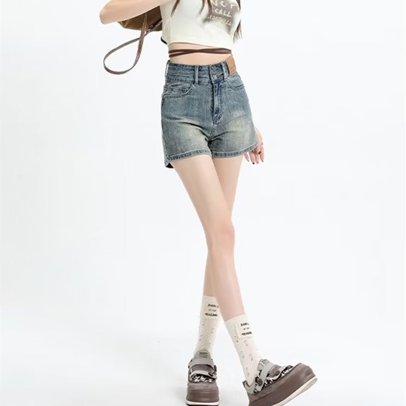24HH115.07 - QUẦN SHORT JEAN CẠP CAO ĐÁP DA