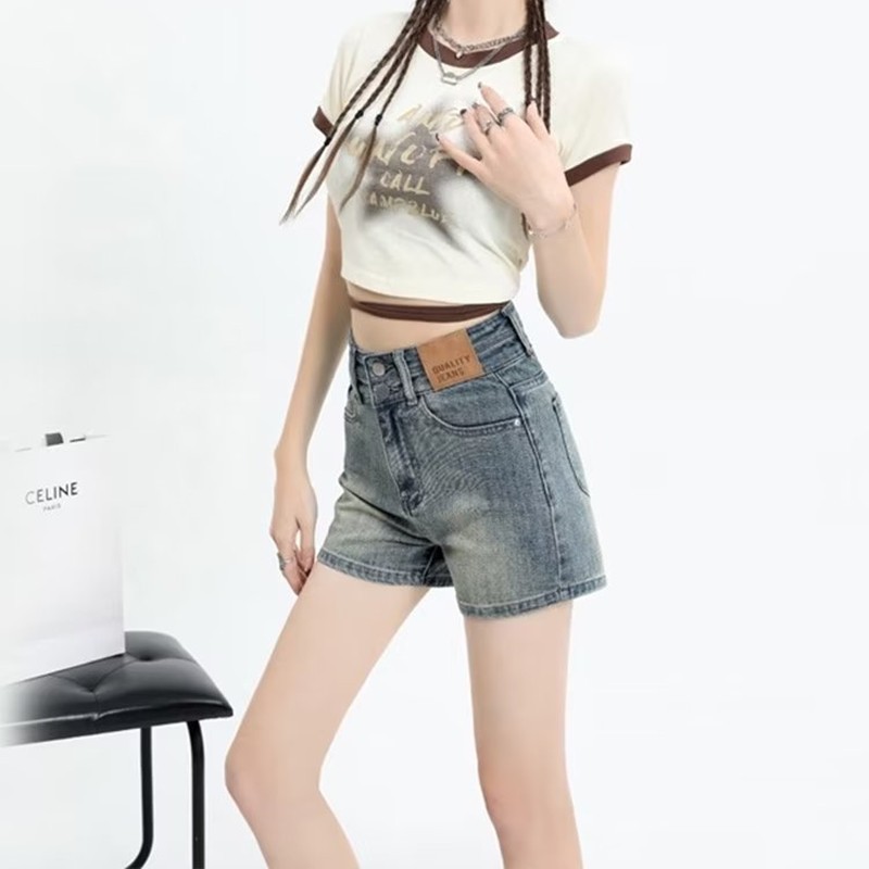 24HH115.07 - QUẦN SHORT JEAN CẠP CAO ĐÁP DA