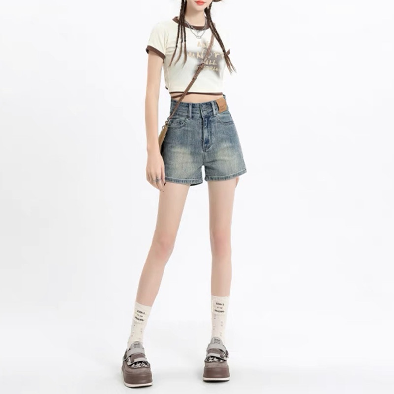 24HH115.07 - QUẦN SHORT JEAN CẠP CAO ĐÁP DA