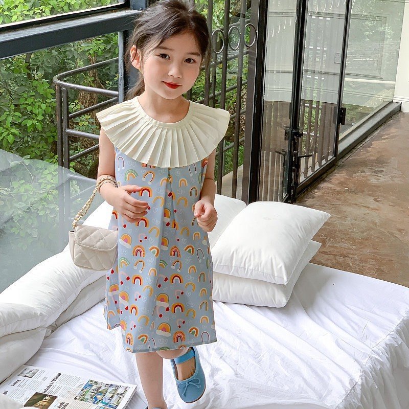 24HA135.07 - VÁY HOẠ TIẾT CẦU VỒNG BÉ GÁI