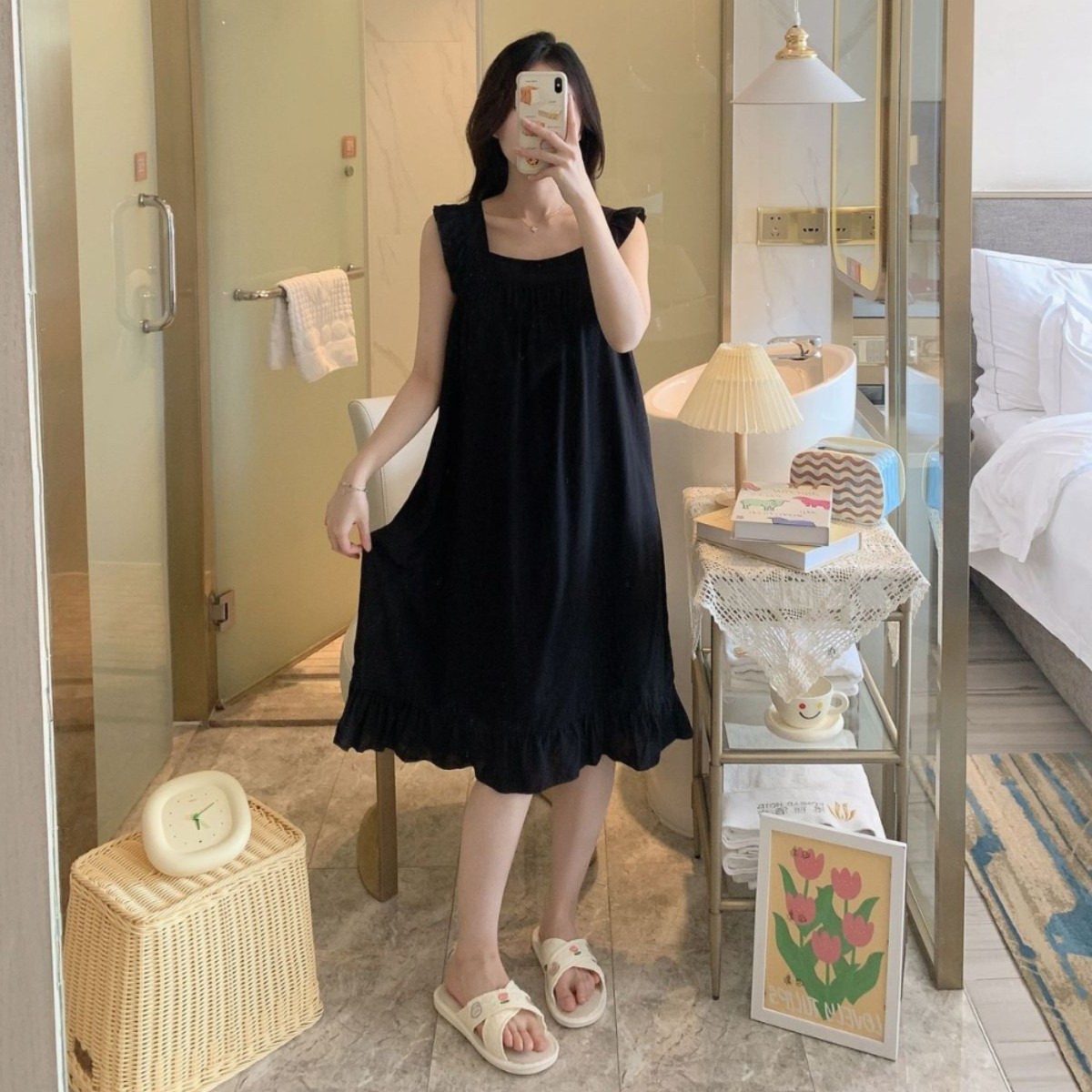 24HH285.04 - VÁY COTTON LANH LỤA TAY BÈO