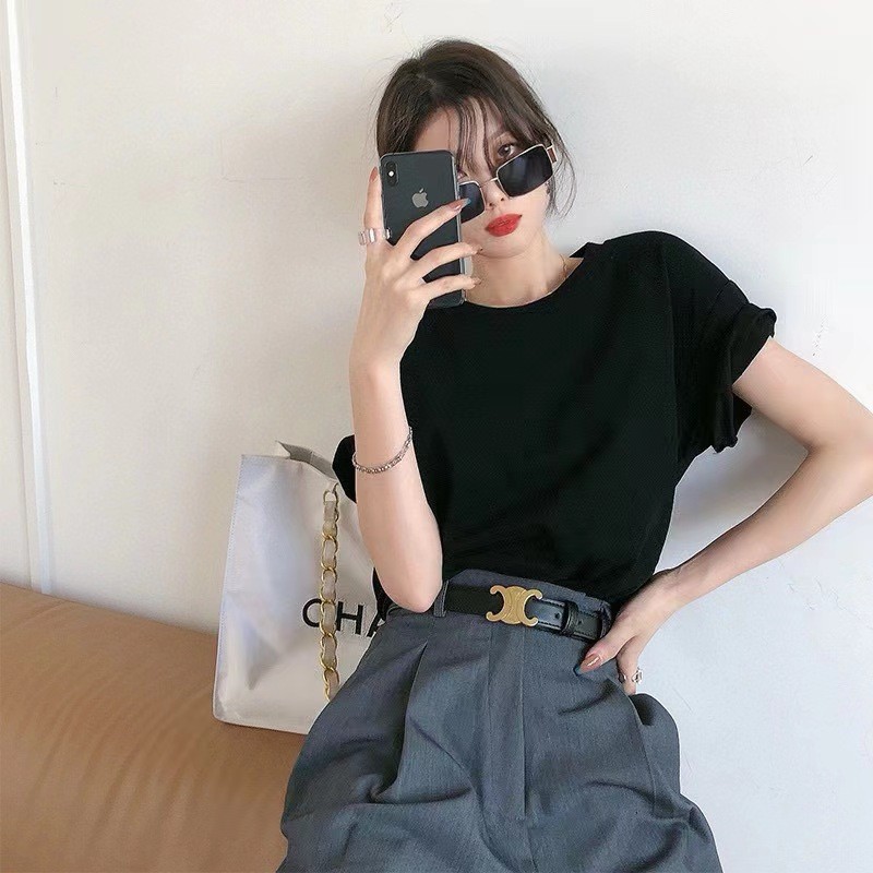 24HH26.19 - ÁO COTTON CỔ TRÒN DÁNG RỘNG NAM NỮ