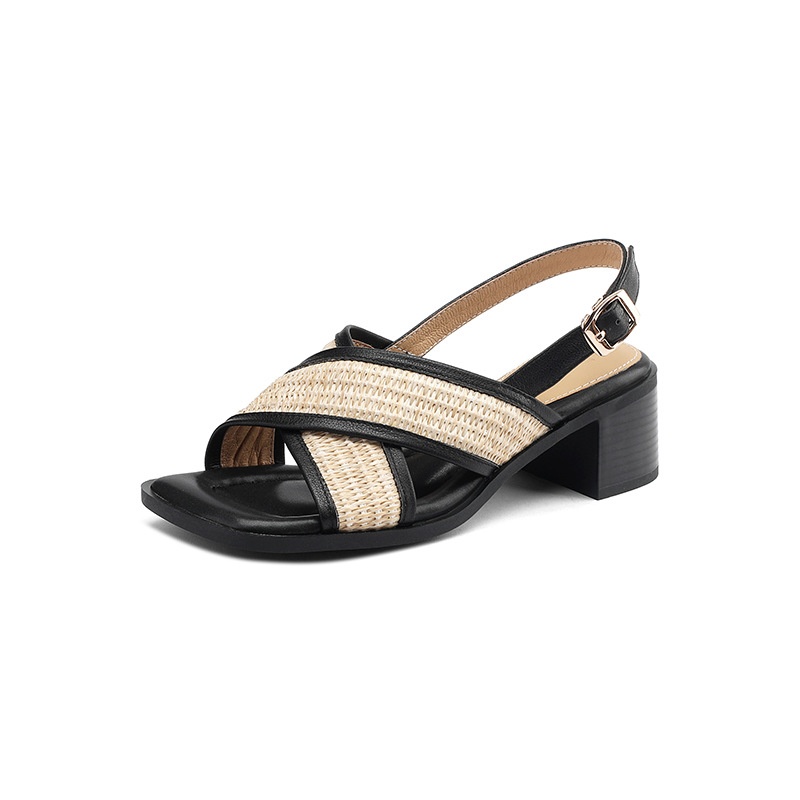 24HA86.27 - SANDAL GÓT VUÔNG QUAI CHÉO NỮ