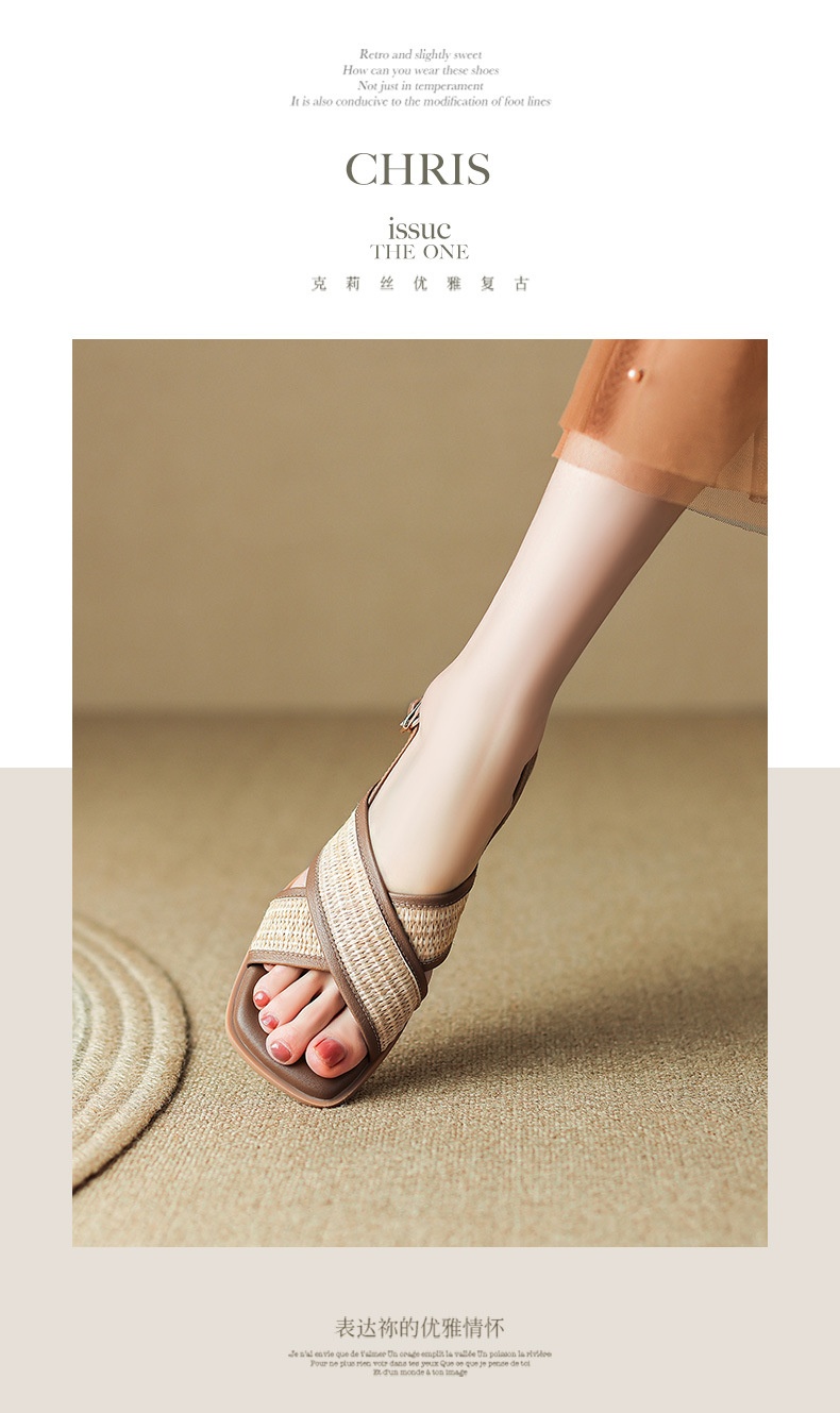 24HA86.27 - SANDAL GÓT VUÔNG QUAI CHÉO NỮ