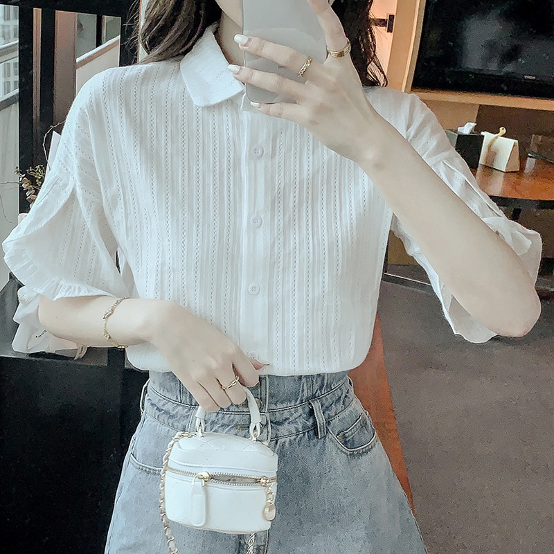 24HA86.16 - ÁO SƠ MI TRẮNG TAY XOÈ