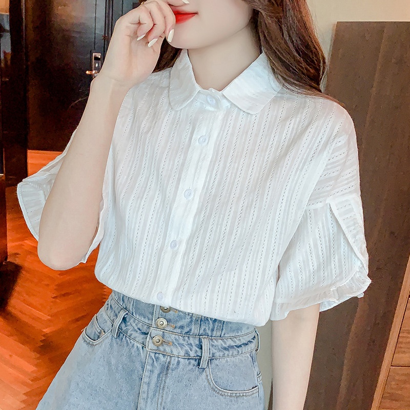 24HA86.16 - ÁO SƠ MI TRẮNG TAY XOÈ