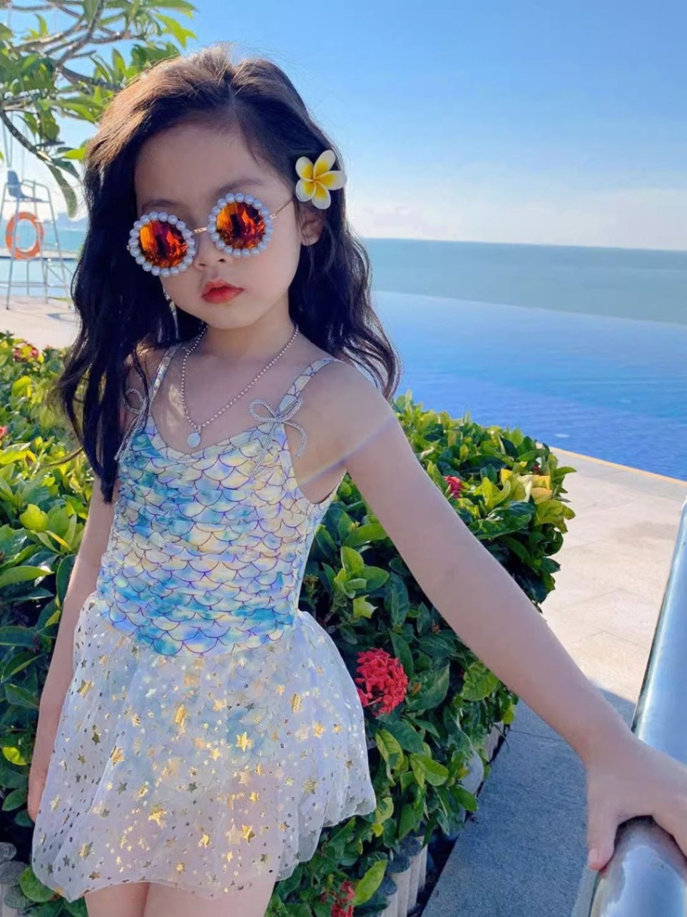 24HA96.27 - SET BIKINI TIÊN CÁ BÉ GÁI KÈM MŨ