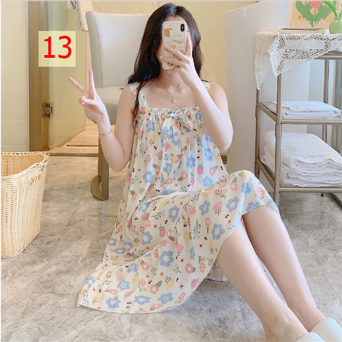 24HA96.08 - VÁY NGỦ 2 DÂY LANH LỤA CHUN NGỰC