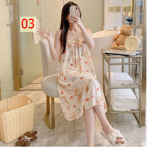 24HA96.08 - VÁY NGỦ 2 DÂY LANH LỤA CHUN NGỰC