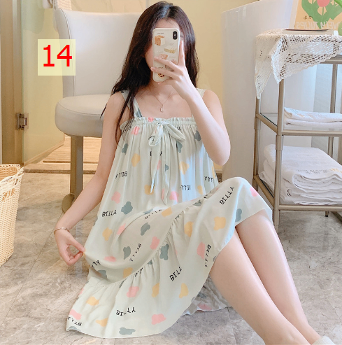 24HA96.08 - VÁY NGỦ 2 DÂY LANH LỤA CHUN NGỰC