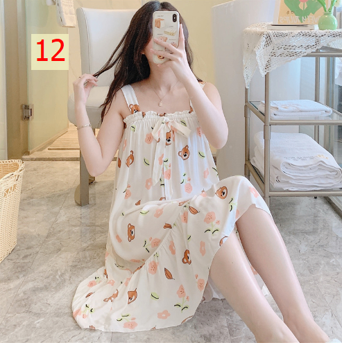 24HA96.08 - VÁY NGỦ 2 DÂY LANH LỤA CHUN NGỰC