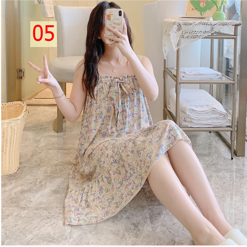 24HA96.08 - VÁY NGỦ 2 DÂY LANH LỤA CHUN NGỰC
