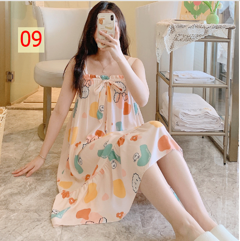 24HA96.08 - VÁY NGỦ 2 DÂY LANH LỤA CHUN NGỰC