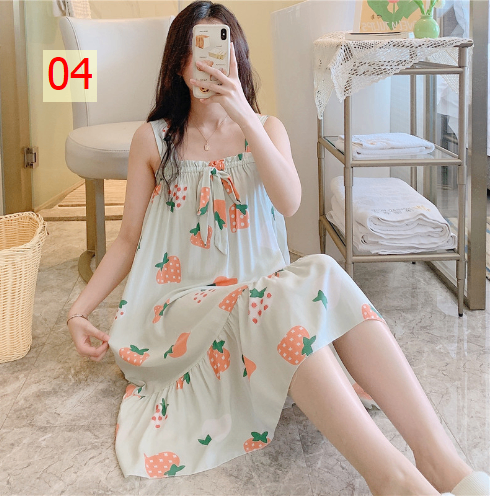 24HA96.08 - VÁY NGỦ 2 DÂY LANH LỤA CHUN NGỰC