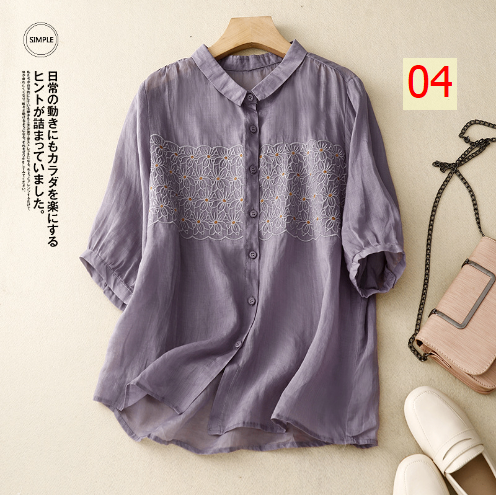 24HA116.13 - SƠ MI NỮ THÊU HOA NGỰC