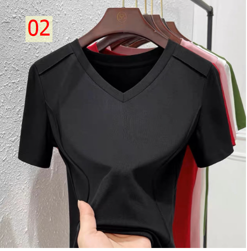 24HA166.11 - ÁO THUN NGẮN TAY CỔ V NỮ
