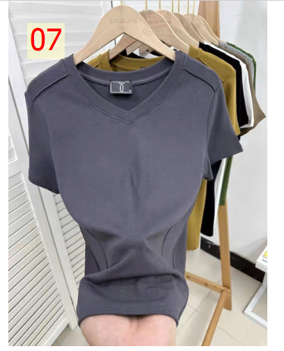 24HA166.11 - ÁO THUN NGẮN TAY CỔ V NỮ