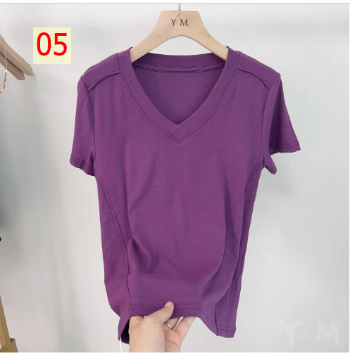 24HA166.11 - ÁO THUN NGẮN TAY CỔ V NỮ