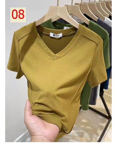 24HA166.11 - ÁO THUN NGẮN TAY CỔ V NỮ