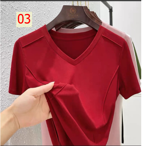 24HA166.11 - ÁO THUN NGẮN TAY CỔ V NỮ