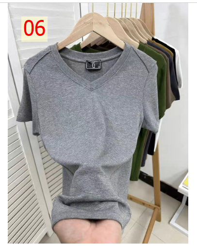 24HA166.11 - ÁO THUN NGẮN TAY CỔ V NỮ