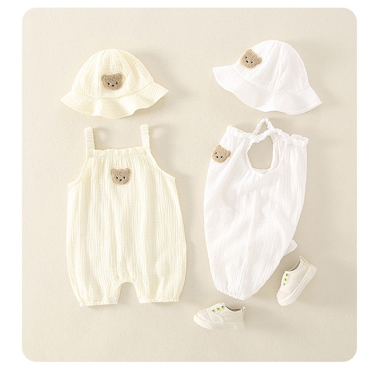 24HA176.17 - SET XÔ MUSLIN CHO BÉ KÈM MŨ SIZE NHÍ