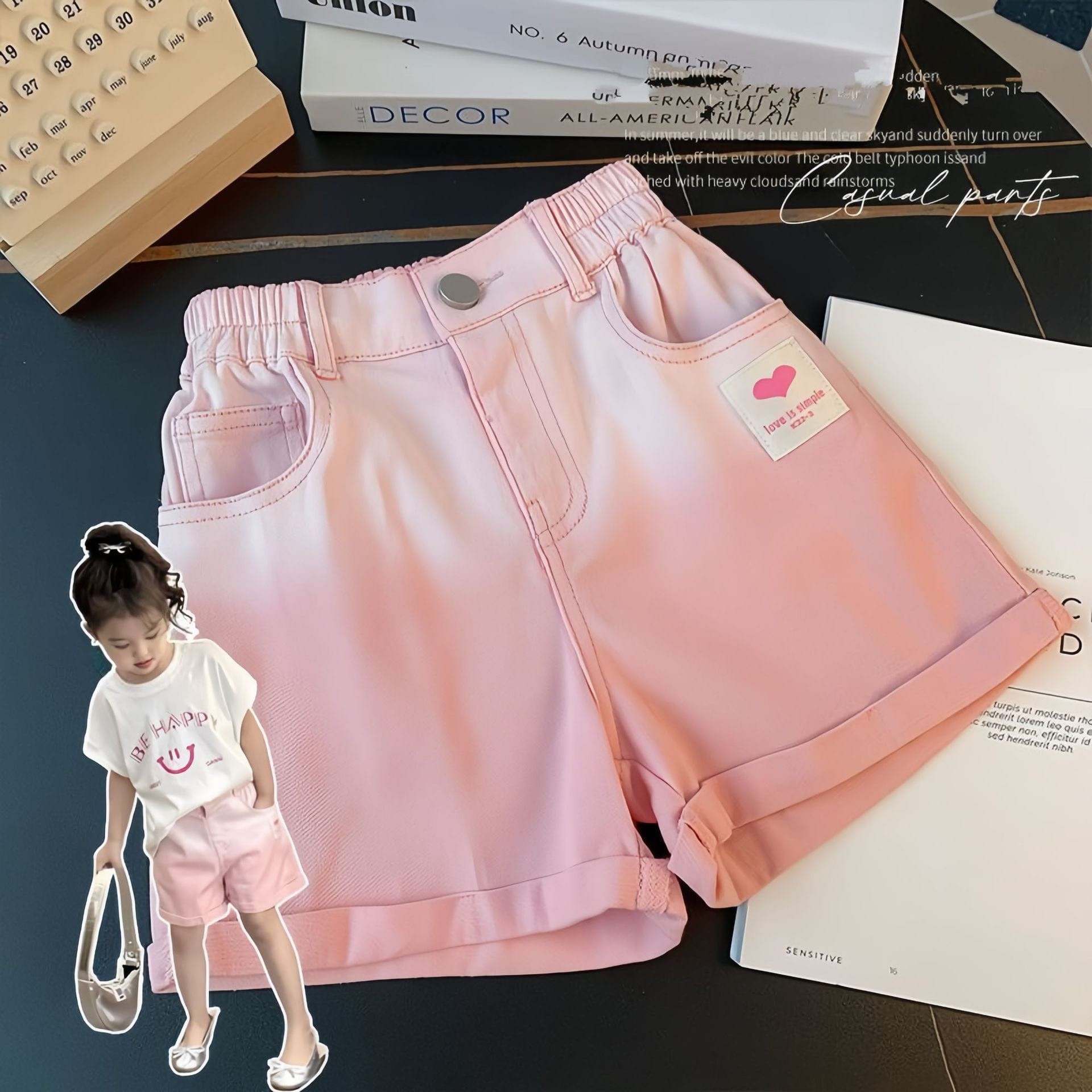 24HH186.13 - QUẦN SHORT HỒNG MÀU LOANG CHO BÉ
