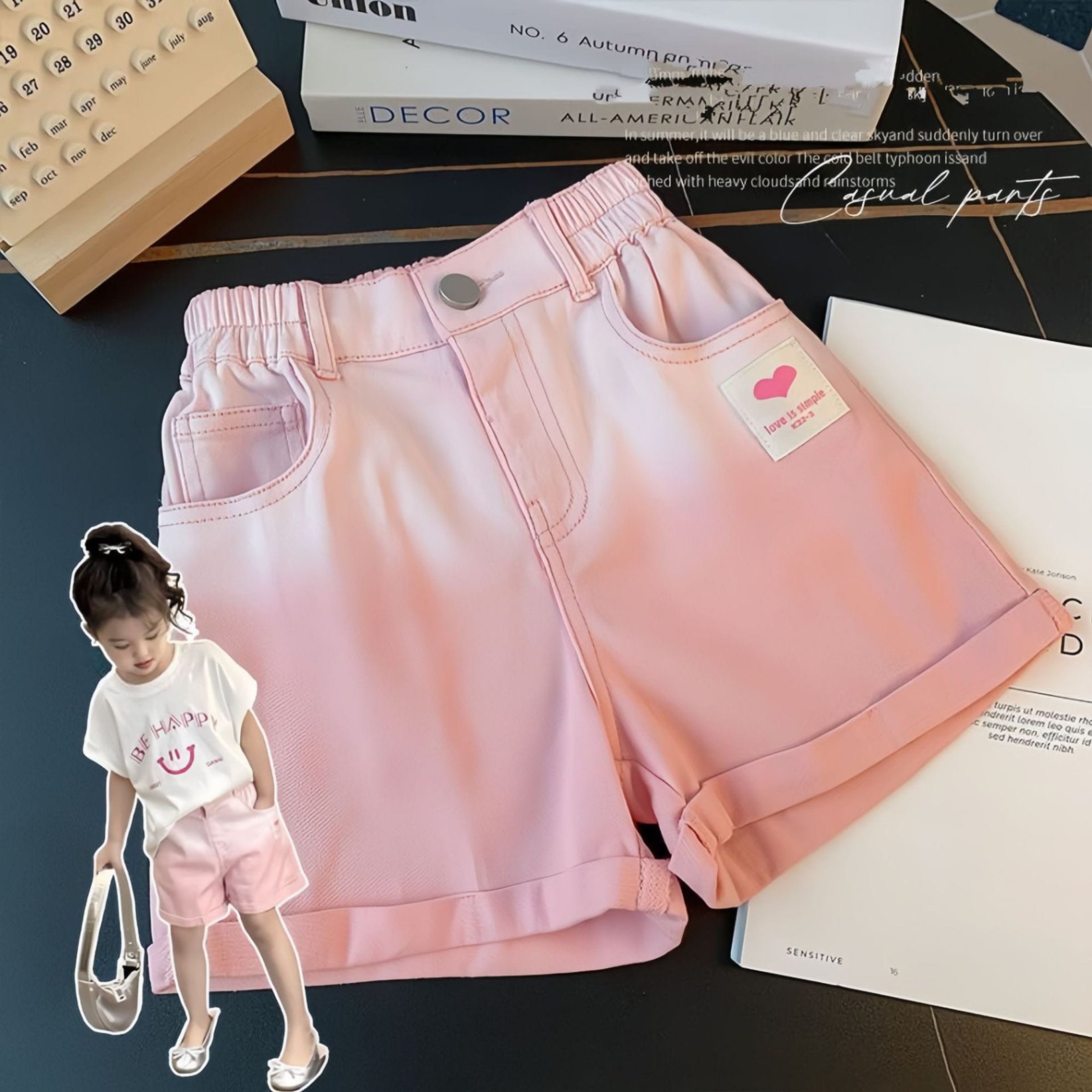 24HH186.13 - QUẦN SHORT HỒNG MÀU LOANG CHO BÉ