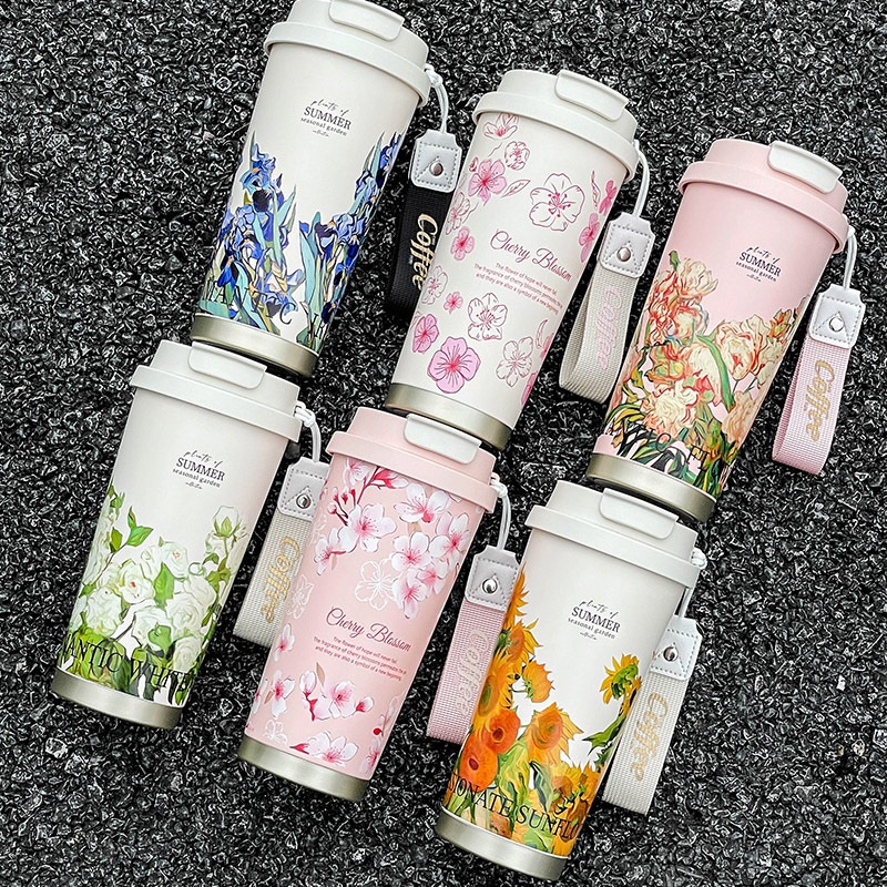 24HA236.17 - CỐC GIỮ NHIỆT HOẠ TIẾT HOA LÁ