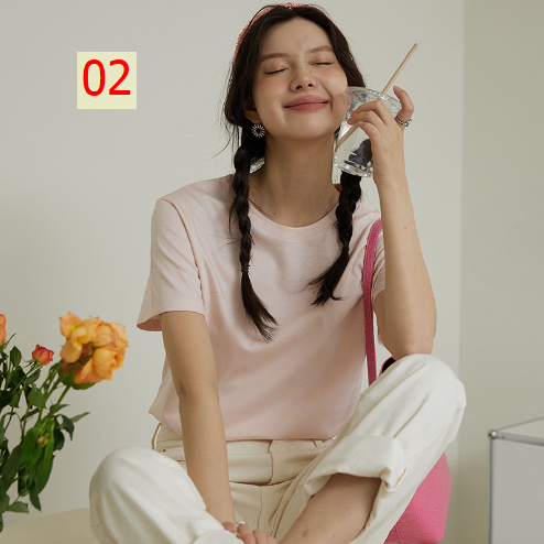 24HA246.21 - ÁO COTTON CỔ TRÒN NỮ