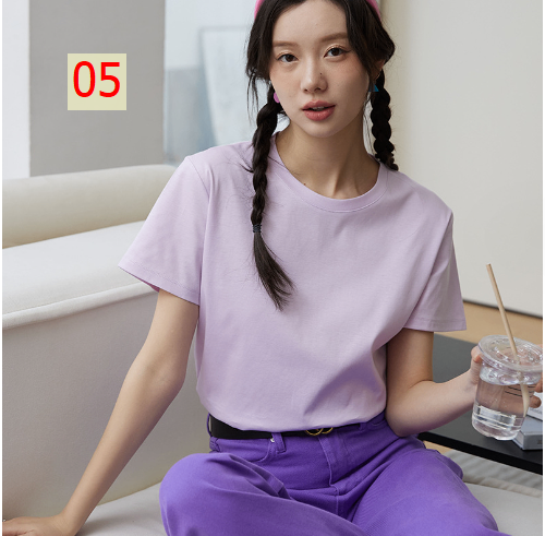 24HA246.21 - ÁO COTTON CỔ TRÒN NỮ