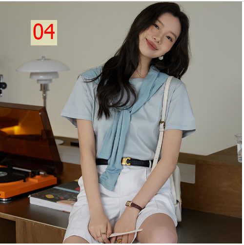 24HA246.21 - ÁO COTTON CỔ TRÒN NỮ