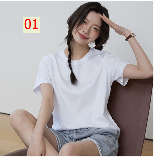 24HA246.21 - ÁO COTTON CỔ TRÒN NỮ